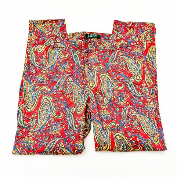 Ralph Lauren Red Petites Paisley Printed Slack Pants Size 8P EUC - Picture 4 of 7